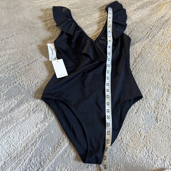 Aritzia Wilfred Danette Black Ruffle Bodysuit v neck plunge 72145 small new - Picture 6 of 7